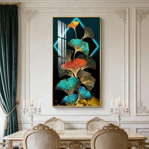 Arte Decorativo de Pared con Hojas de Ginkgo, Impresiones Personalizadas para el Hogar, Pintura de Porcelana de Cristal con Luz LED para Sala de Estar - Product Image 2