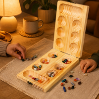 Jeu de Mancala en bois personnalisé de luxe avec logo, pierres naturelles, plateau pliable, jeu de logique pour enfants, cadeau familial