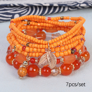 Cross-border Bestseller Bohemian Multi-Strand Lampwork Glass Natural Stone Beaded Leaf Pendant <b>Bracelet</b> Stretchy Holiday Unisex - Product Image 5