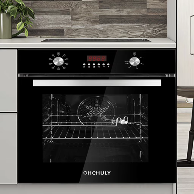 8-Function Stainless Steel Combi Steam Oven Grill Trays 56L Built-in Kitchen Appliance for Households French Language Class