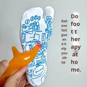 Chaussettes de thérapie des pieds de soins de santé d'équipage exclusives transfrontalières Diagramme de points d'acupuncture anglais pour le massage des méridiens Chaussettes de massage Homesole - Product Image 3