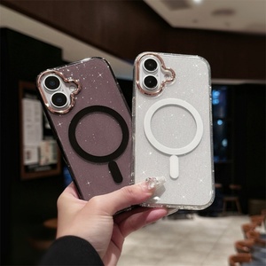 เคสโทรศัพท์แบบไร้สายเคลือบกากเพชรสำหรับ iPhone 16 Pro Max 15 Plus 14 13 12  แม่เหล็กใส  วัสดุอะคริลิกแข็ง - Product Image 2