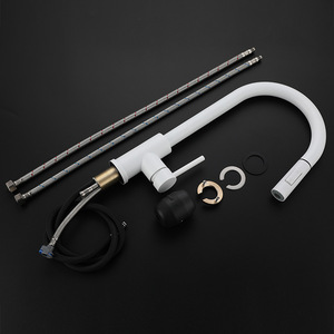 White Kitchen Faucet With Pull Out Spray <b>Head</b> Matte Finish Brass Valve Deck Mounted One Hole YQ3050F - Product Image 2