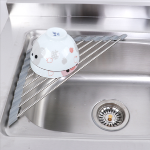 Estante de secado de platos enrollable de acero inoxidable triangular, escurridor resistente al calor para esquina de fregadero de cocina - Product Image 6