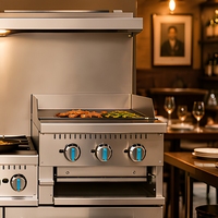 Cuisinière commerciale à gaz 6 brûleurs, plaque de cuisson 24 pouces, four à griller, en acier inoxydable, pour restaurant