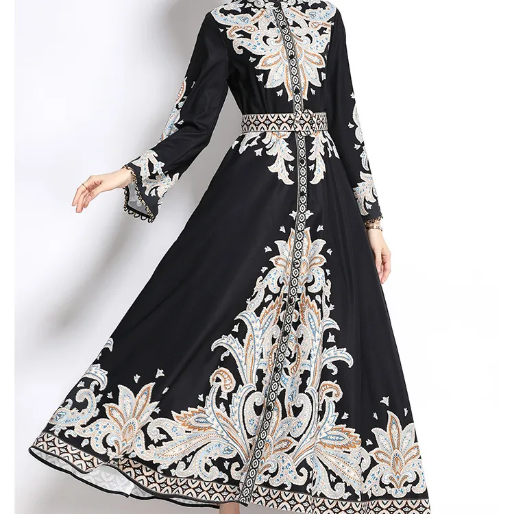 2022 Customized Tags Spring Summer Women French Floral Printed Long Dress