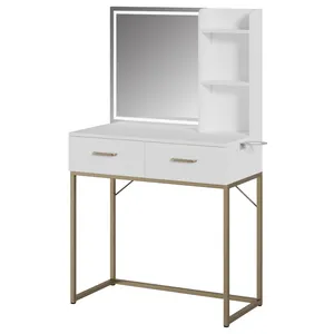 Factory Direct Small 3 Shelves Dressing Makeup Table Vanity Desk With LED Lighted Mirror And Power Outlet