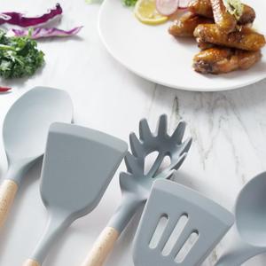 Kayın ahşap Spatula ve silikon mutfak eşyaları ile ahçı kaşığı <span class=keywords><strong>Set</strong></span> ahşap uzun sap tutucu ev mutfak spagetti hizmet için - Product Image 2