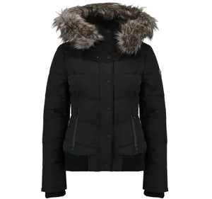 Women Parka Jacket Padded Short Bomber Coat With Faux Fur Hood