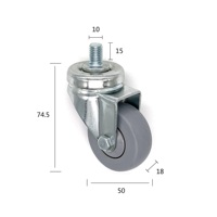Roue pivotante de 2 pouces (50 mm) pour équipement industriel, roue grise avec tige filetée