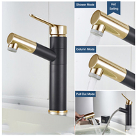 Robinet de salle de bain Aquacubic Black Gold avec tube flexible extractible