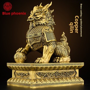 Ornements Qilin en Cuivre, Paire Masculin et Féminin, Bagua, Attirant la Richesse, pour Salon, Entrée, Hall d'Entrée, Bureau, Grande Taille, Décoration de Bureau - Product Image 5