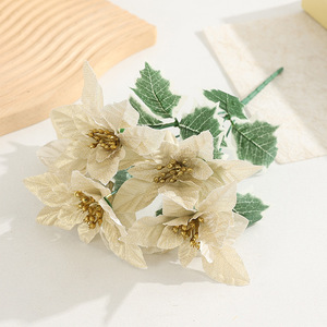 Fleur artificielle de poinsettia en soie à 5 têtes de 30 cm en pot <span class=keywords><strong>pour</strong></span> la décoration de Noël, de mariages et de vases à la maison - Product Image 2