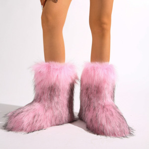 Bottes <span class=keywords><strong>de</strong></span> <span class=keywords><strong>neige</strong></span> courtes en peluche style européen-américain pour <span class=keywords><strong>femme</strong></span>, antidérapantes, fourrées, durables, imitation fourrure <span class=keywords><strong>de</strong></span> raton laveur, chaudes, pour fille, style Y2K, grandes tailles - Product Image 3