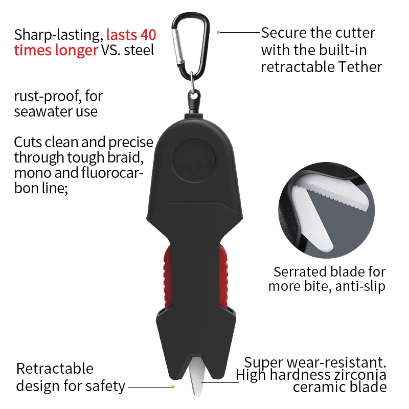 MIDDIA Portable Fish Snip Cutter 1 pouce rétractable dentelé céramique tresse ciseaux en céramique ligne de pêche Cutter