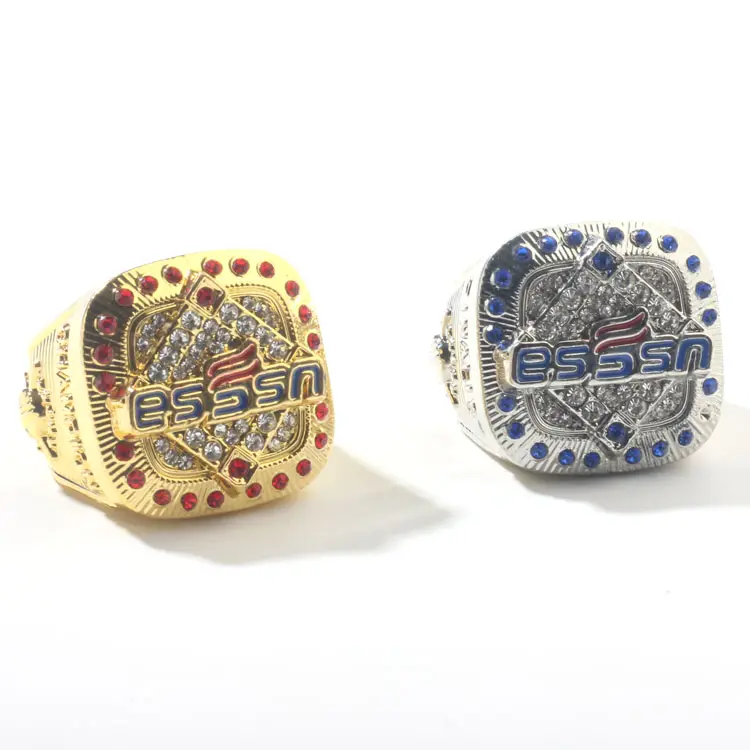 Sport Jewelry High Quality Fashion Silver Plated Alloy Royal Blue Big Stone Fans Baseball Custom Championship Rings