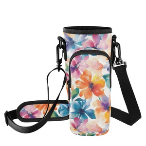 Colorful Rainbow Tie Dye Flower <b>Sublimation</b> Custom Design Water Bottler Shoulder Bag 40oz Tumbler Holder Bag for Women - Product Image 1
