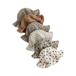 Berretto Floppy per ragazze Vintage a tesa larga ondulato lavorato a maglia con Plaid in cotone stampato a pois per la protezione solare estiva da esterno - Product Image 6