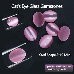 Cristal suelto sintético creado en laboratorio, gemas lisas, <span class=keywords><strong>piedra</strong></span> de forma ovalada, 8*10mm, cabujones de ojo de gato de Color rosa, piedras <span class=keywords><strong>bonitas</strong></span> de cristal - Product Image 2