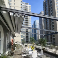 Pergola de jardin intelligente de luxe avec structure en aluminium, toit rétractable et télécommande, auvent imperméable résistant à la pluie