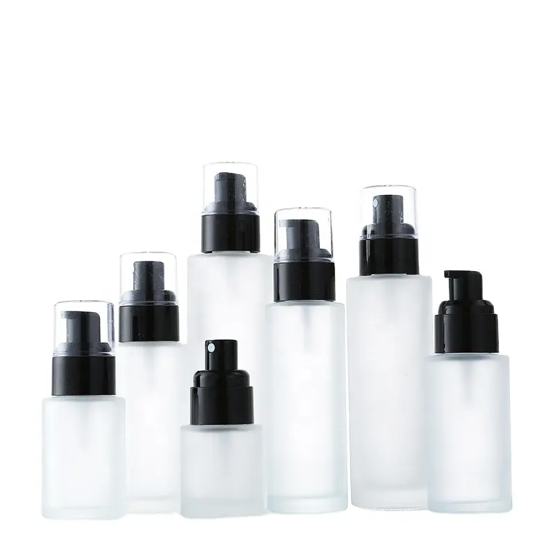 Ucuz fiyat boş yuvarlak kozmetik cam şişe özel 30ml 50ml 100ml havasız pompa şişesi losyon krema serumu için