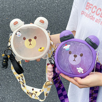 Dessin animé ours forme bouteille en plastique Double bouche à boire enfants mignon bouteille d'eau avec paille en plein air Portable