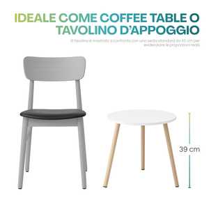 Mesa de Centro Redonda Blanca de 38x38x39 cm con 3 Patas de Madera Natural, Diseño Moderno, Mesa Baja - Product Image 2