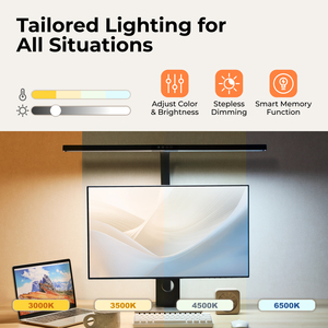Lámpara LED de Escritorio con Clip, Negra y Blanca, Barra de Luz Sobre <span class=keywords><strong>el</strong></span> Monitor, Lámpara de Lectura Inteligente para <span class=keywords><strong>el</strong></span> Hogar y <span class=keywords><strong>el</strong></span> Estudio, Cuidado de la Vista - Product Image 3