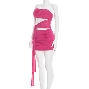 Viviblook D26DS051 Women Summer Dresses Solid Color Sexy Off Shoulder Mesh Hollow Out Straps <b>Mini</b> Bodycon Dress - Product Image 5