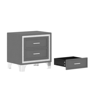 Queen Size <span class=keywords><strong>3</strong></span>-delige Slaapkamermeubelset Gestoffeerd Plateaubed Met Ledverlichting Twee Nachtkastjes In Grijs - Product Image 4