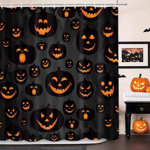 Rideau de Douche Floral Citrouille Personnalisé en Gros, Séchage Rapide, Installation Facile, Durable, Ensemble de Rideaux de Douche Halloween - Product Image 5