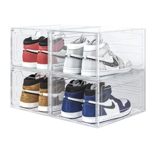 Caja de zapatos transparente apilable de estilo americano, organizador tipo cajón, armario de zapatos, almacenamiento a prueba de polvo, almacenamiento para el hogar