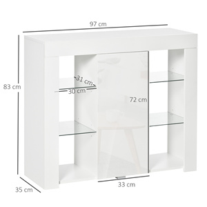 HOMCOM-Aparador moderno con luces LED y estantes de cristal, mueble multiusos de madera con acabado brillante, 97x35x83cm, color blanco - Product Image 3