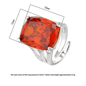 Bijoux de mode écologiques en cuivre, anneaux ajustables de grande taille avec zircone cubique rouge orangé de 15*20 mm, colorés et imposants, pour femmes - Product Image 2