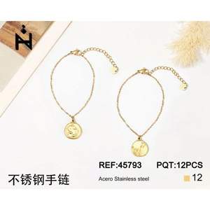 Pulsera Zi Charm con Colgante de Moneda Chapado en Oro, Cadena Ajustable, Joyería de Moda para Mujer - Product Image 3