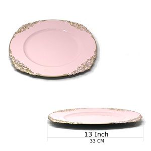 Venda por atacado barato 13 polegadas ouro borda decoração floral plástico placas carregador - Product Image 4