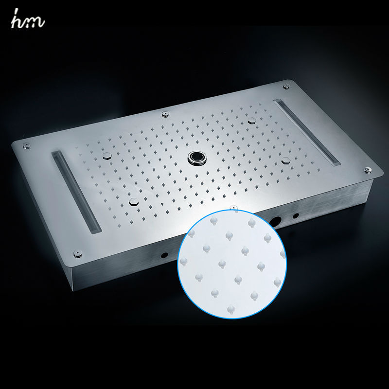 Chaud et froid LED douche 304 SUS plafond grand ensemble de douche de pluie, cascade, colonne brouillard