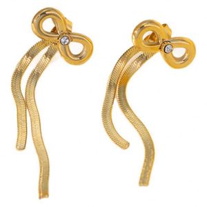 Conjunto de Collar y Pendientes de Acero Inoxidable Chapado en Oro, Impermeable, con Colgante de Lazo y Cadena de Hueso de Serpiente - Product Image 5