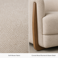 Fauteuil de salon moderne en forme de baril avec accents en bois et tissu en lin, pour salon, hôtel, vente en gros, OEM, sur mesure