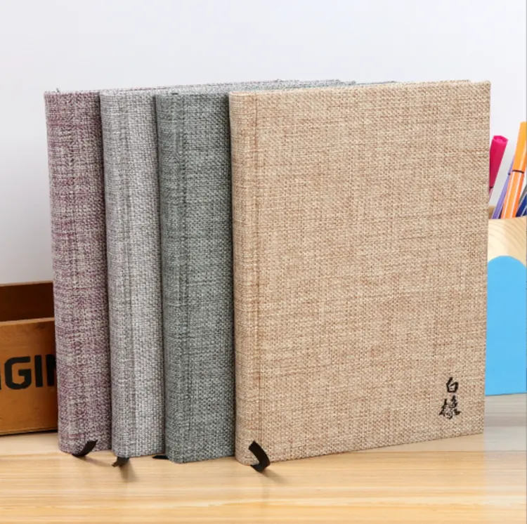 European Book Cloth Bookcover Archival Quality Durable Close Book Natural Oatmeal Linen Wedding Guest Book Square Linen Notebook