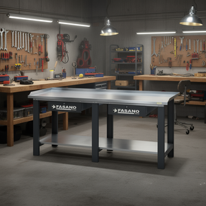 Banco de trabajo Fasano Tools de 72 pulgadas con superficie de acero, cajones y estante para uso en taller - Product Image 3