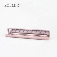 Palette à paupières vide personnalisée, longue et rectangulaire, 9 compartiments, avec miroir, étui de maquillage en plastique, emballage cosmétique, palette à paupières rose