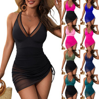 Vente chaude Nouveau Luxe Solide Couleur Patchwork Une Pièce Maillot De Bain Robe De Plage Push-up Soutien-Gorge Maillots De Bain En Gros