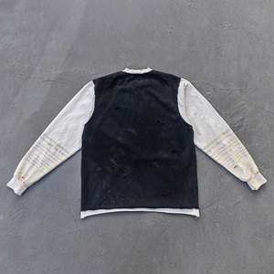 T-shirt a maniche lunghe da uomo Huili New <span class=keywords><strong>Trend</strong></span> in cotone pesante lavato effetto <span class=keywords><strong>vintage</strong></span>, personalizzabile con stampa serigrafica e blocchi di colore distressed - Product Image 2