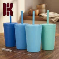 Homestockplus Gobelets réutilisables en paille de blé avec couvercle à vis et pailles en silicone, 10 oz, sans BPA, compatibles lave-vaisselle et congélateur, pour adultes