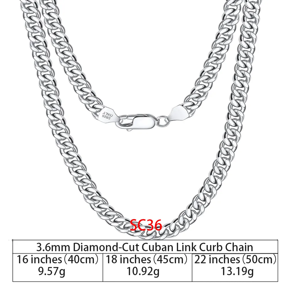RINNTIN SC36 925 Sterling Silver catene Hip Hop gioielli 3.6/5/7mm grosso diamante tagliato cubano catena a maglie collana per le donne degli uomini