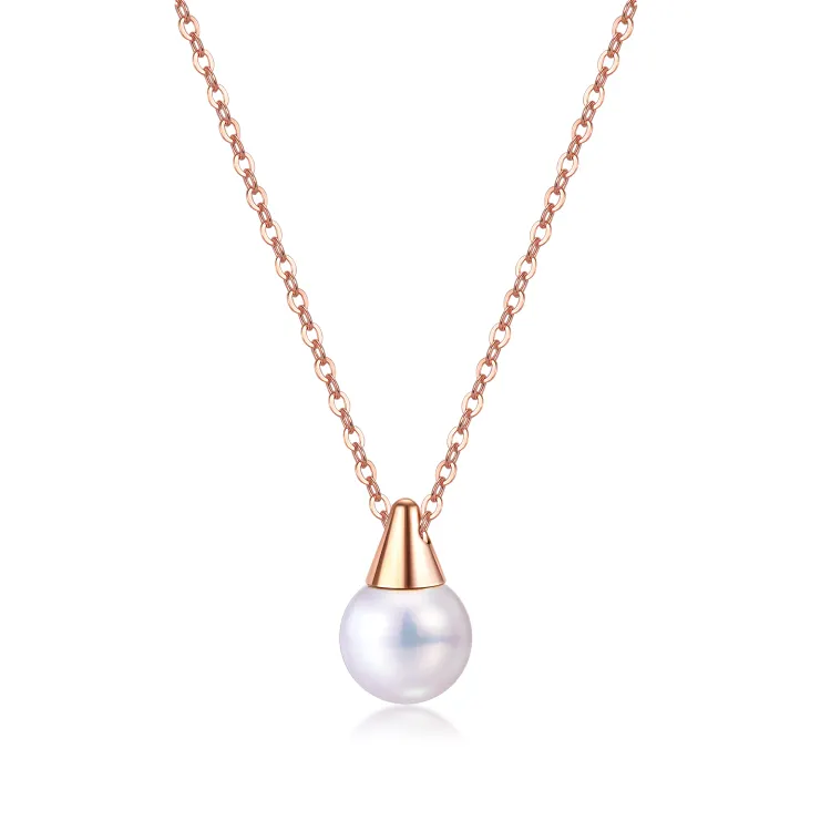 Simple fashion rose gold plated artificial pearl pendant chain necklace metal jewelry choker necklace customization supported