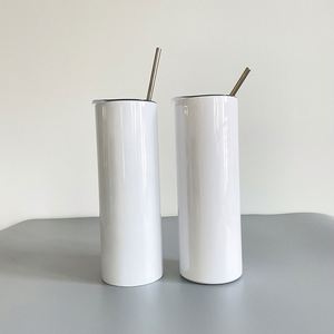Tazas de café de viaje de 20 oz, blancas, para sublimación, con borde plano, tapa deslizante y pajita de plástico, desde almacén de EE. UU. - Product Image 2