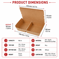 Boîte à lunch en papier kraft biodégradable de haute qualité, trois/cinq compartiments, emballage pour sandwichs et gâteaux, boîte à emporter