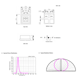 Ce Rosh tùy biến <span class=keywords><strong>UV</strong></span> LED SMD UVC Dải 250nm 254nm 222nm 270nm 280nm LED UVC ánh sáng cho trong nhà ngoài trời LED MODULE - Product Image 5